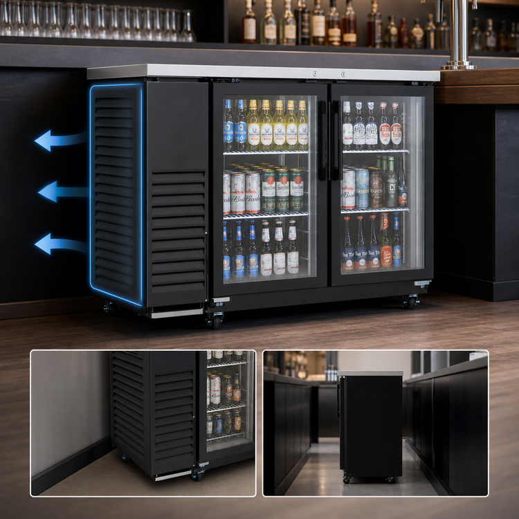 Product image #4 for Turbo Air Super Deluxe Narrow Two-Section Back Bar Cooler with 2 Glass Doors, 12.2 Cu. Ft., Side-Mounted Self-Contained R-290 Refrigeration