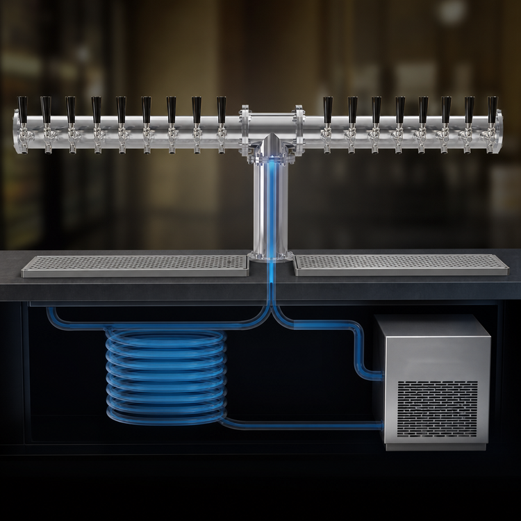 Product image #4 for Glastender Pipe Tee 16-Faucet Countertop Glycol-Cooled Draft Dispensing Tower