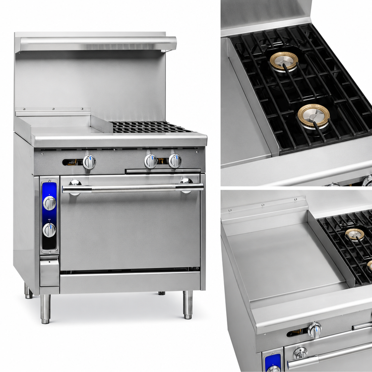 Product image #4 for Imperial Spec Series Heavy-Duty Commercial Gas Range with 2 Open Burners and 18-Inch Griddle, 36-Inch Modular Countertop Model