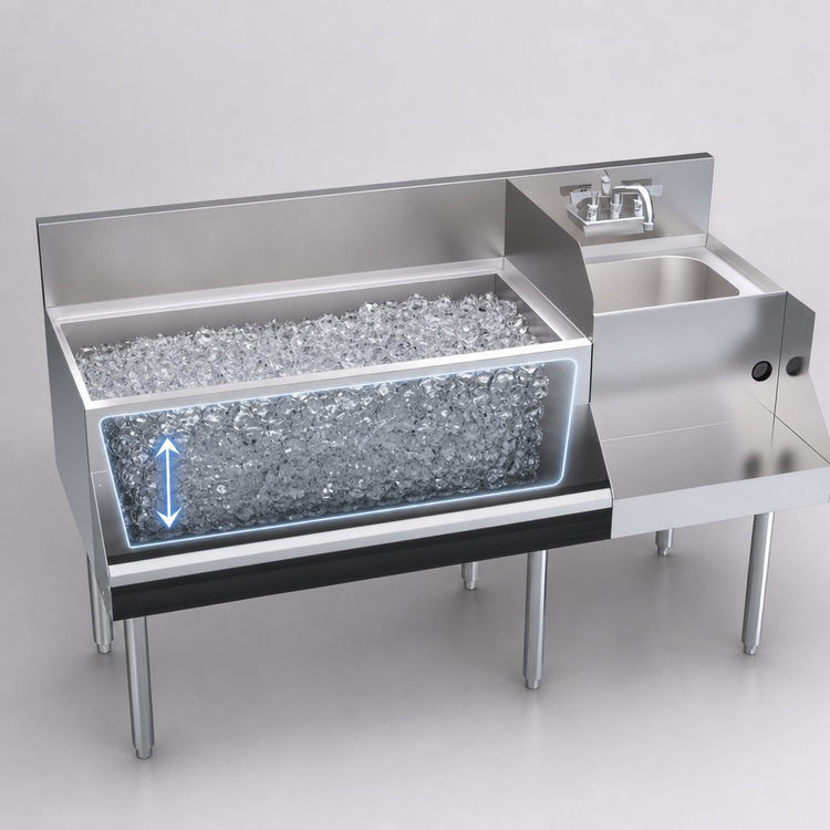 Product image #4 for Krowne Royal Series 54-Inch Left Underbar Ice Bin/Cocktail Station with Blender Station and 10-Circuit Cold Plate