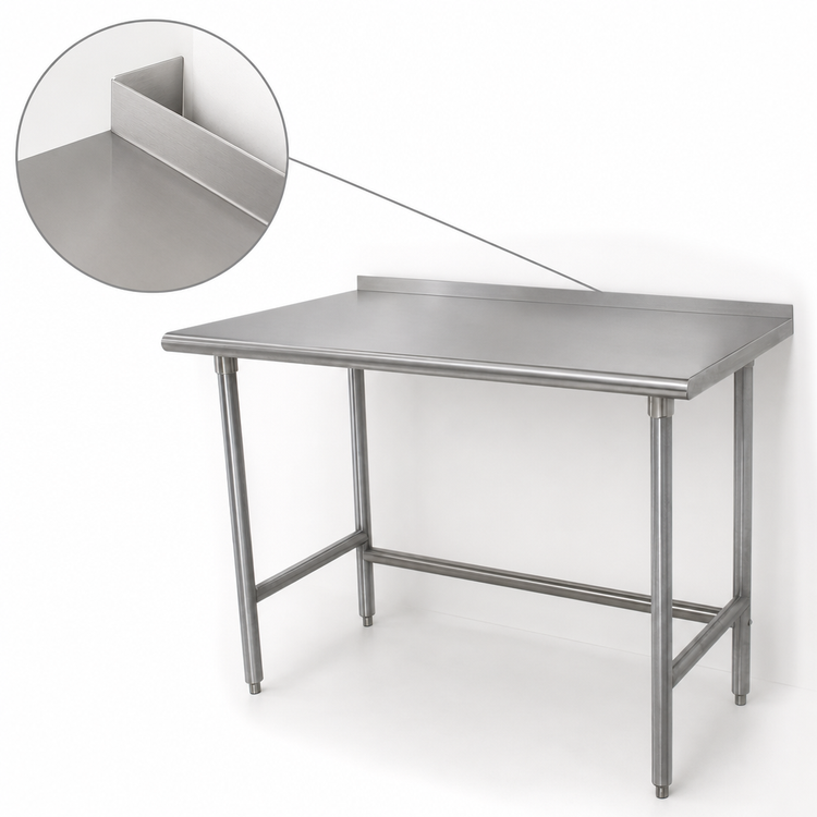 Product image #4 for Advance Tabco 108-Inch x 36-Inch 16-Gauge 430 Stainless Steel Open Base Work Table with Rear Up-Turn
