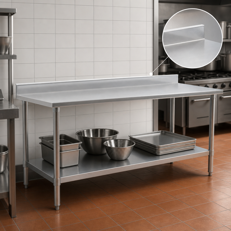 Product image #4 for Eagle Group Budget Series Stainless Steel Work Table with 4-1/2-Inch Backsplash and Adjustable Undershelf, 108 x 36 Inches