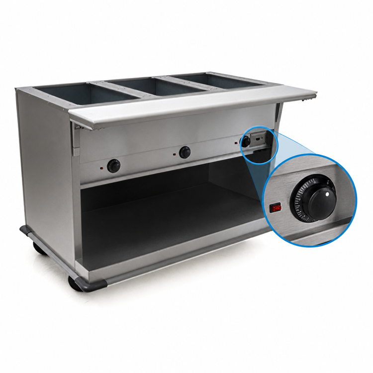Product image #4 for Spec-Master Portable Electric Hot Food Table with 2 Wet/Dry Wells, Open Base, 35-3/4 Inch Wide, 208V 3-Phase