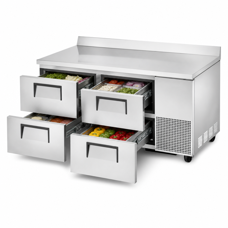 Product image #4 for True 2-Section Deep Worktop Refrigerator with 4 Drawers, Stainless Steel