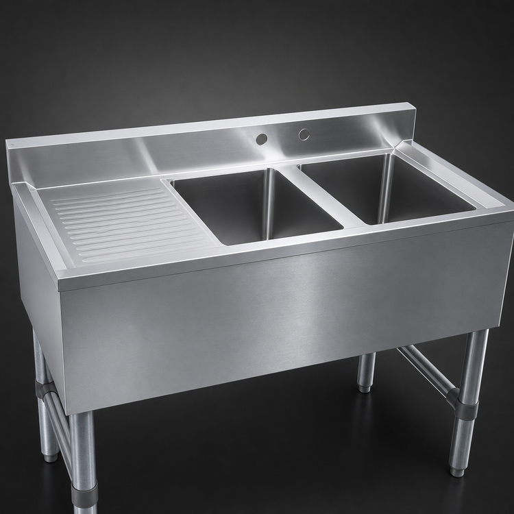 Product image #4 for Klinger's Trading Two-Compartment Underbar Bar Sink with Left Drainboard, 37 Inches, 304 Stainless Steel
