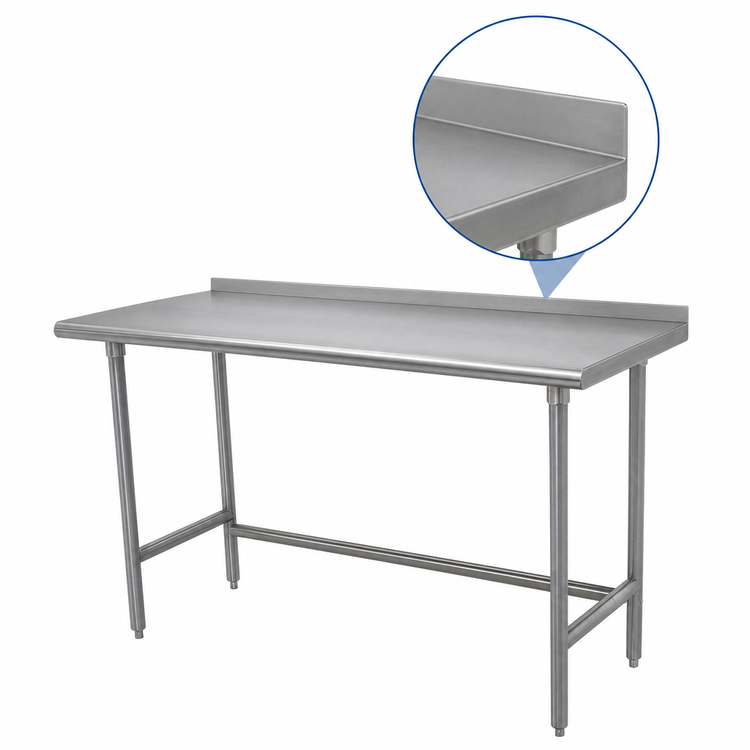 Product image #4 for Advance Tabco Premium Series 144" x 24" 304 Stainless Steel Work Table with 1-1/2" Rear Splash and Galvanized Open Base