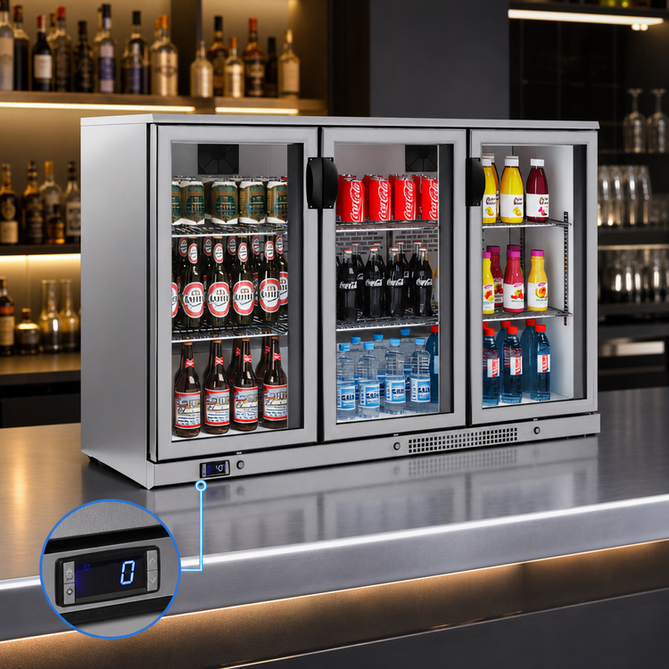 Product image #4 for BK Resources 53-Inch 3-Door Slimline Glass Door Back Bar Refrigerator