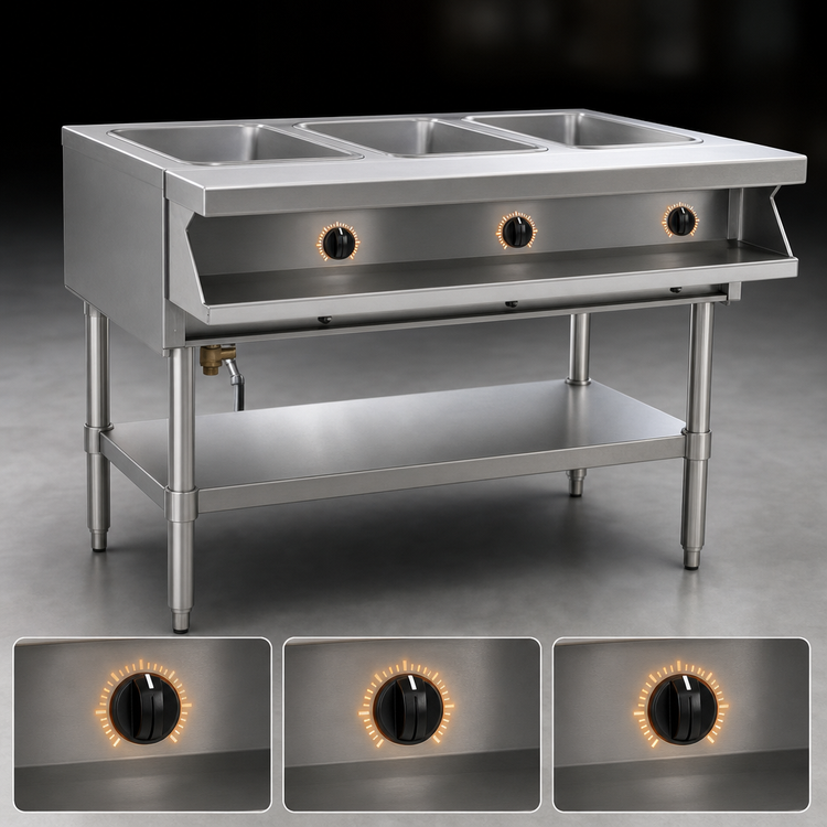 Product image #4 for Eagle Group 48-Inch 208V Electric Sealed Well Hot Food Table with Open Shelf Base, 3 Wells
