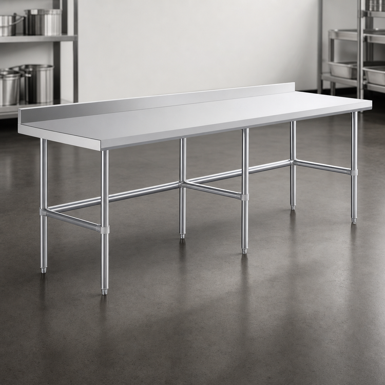 Product image #4 for 84 Inch x 30 Inch x 34 Inch Open Base 18 Gauge 304 Stainless Steel Worktable