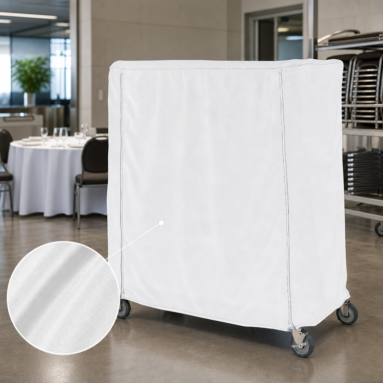 Product image #4 for 72 x 24 x 62 Inch White Knitted Polyester Banquet Cart Cover with PVC Zipper
