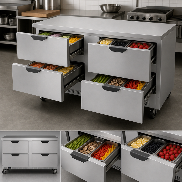 Product image #4 for Beverage-Air WTFD60AHC-4-FLT 60-Inch Two-Section Flat Top Worktop Freezer with 4 Drawers