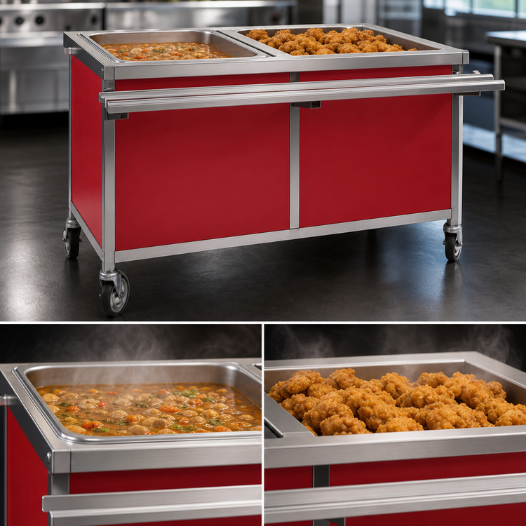 Product image #4 for Director's Choice DCS2-HFU-C-3 Mobile 2-Well Electric Hot Food Table with Holly Berry Red Laminate Panel