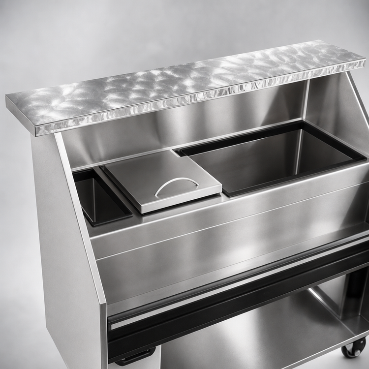 Product image #4 for Glastender 48-Inch Portable Bar for Stackable Cups with Stainless Steel Top, Ice Bin, and Cup Storage