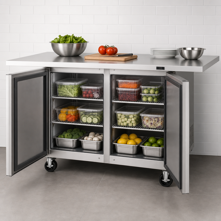 Product image #4 for Turbo Air Super Deluxe Series 72-5/8-Inch Two-Section Undercounter Refrigerator with Extended Countertop, 12.2 Cu. Ft.