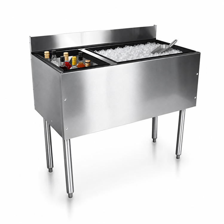 Product image #4 for Glastender CHOICE 36-Inch Underbar Combo Ice Bin/Cocktail Unit with Left 6-Bottle Storage