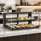 Thumbnail image #4 for Structural Concepts Reveal® NR4820DSV Countertop Full-Service Non-Refrigerated Pastry Display Case, Black, Adjustable Glass Shelf, Rear Sliding Doors