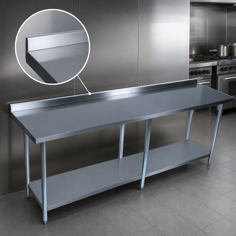 Product image #4 for BK Resources 84-Inch x 30-Inch 18/430 Stainless Steel Work Table with 1-1/2-Inch Rear Riser and Undershelf
