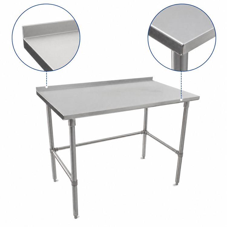 Product image #4 for John Boos Stallion 84" x 30" 16-Gauge Stainless Steel Top Work Table with 1-1/2" Rear Backsplash and Safety Edge
