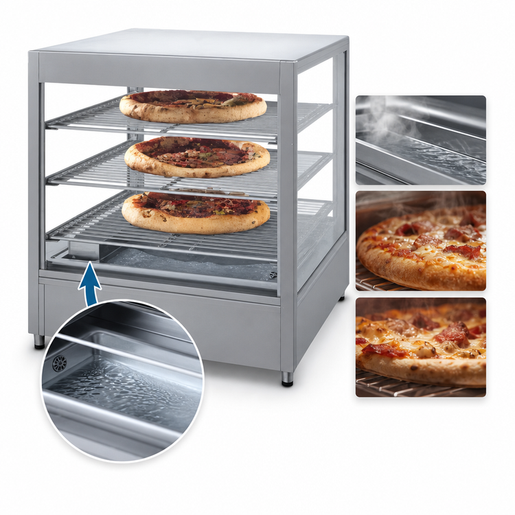 Product image #4 for Doyon DRP3 Countertop Heated Food Display Warmer with 3-Shelf Rack, Holds 3 18-Inch Pizzas