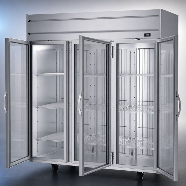Product image #4 for Beverage Air Horizon Series Three-Section Reach-In Glass Door Freezer, 69.1 Cu. Ft., Top-Mounted Self-Contained Refrigeration