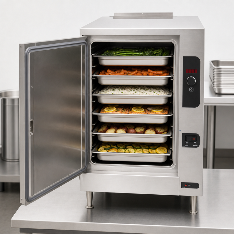 Product image #4 for Cleveland Range SteamChef 6 Boilerless Countertop Natural Gas Convection Steamer, 1 Compartment, 6 Full-Size Pan Capacity