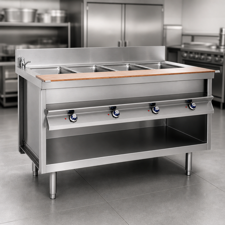 Product image #4 for La Rosa Refrigeration L-82186-28 6-Well Electric Hot Food Table with Open Cabinet Base