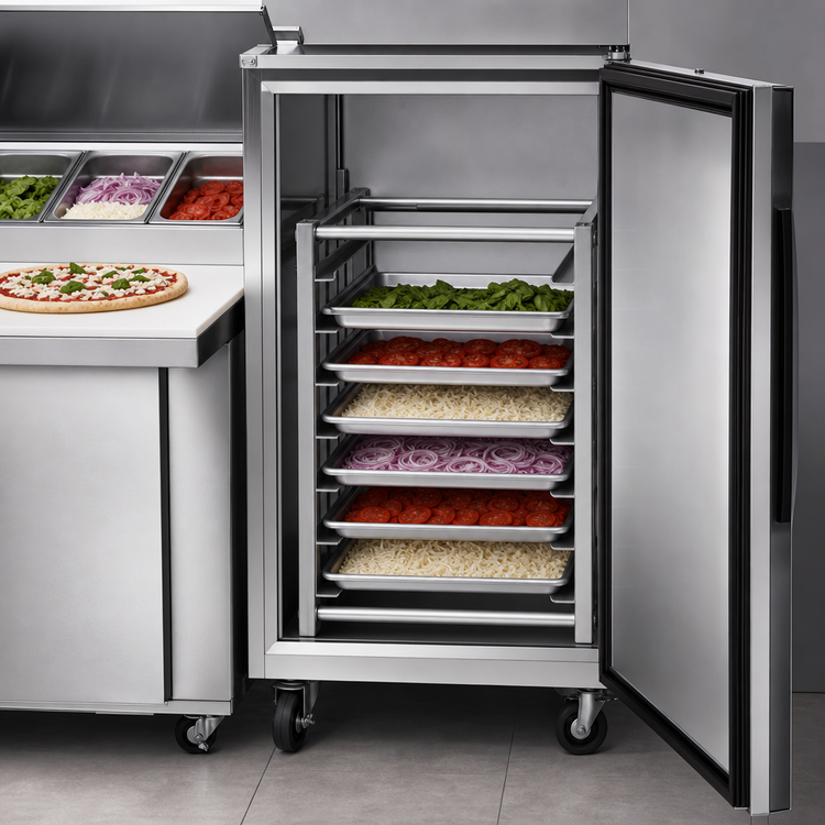 Product image #4 for Turbo Air Half-Size Pan Rack for Pizza Prep or Solid Door Refrigerators/Freezers, 6 Full-Size Pan Capacity