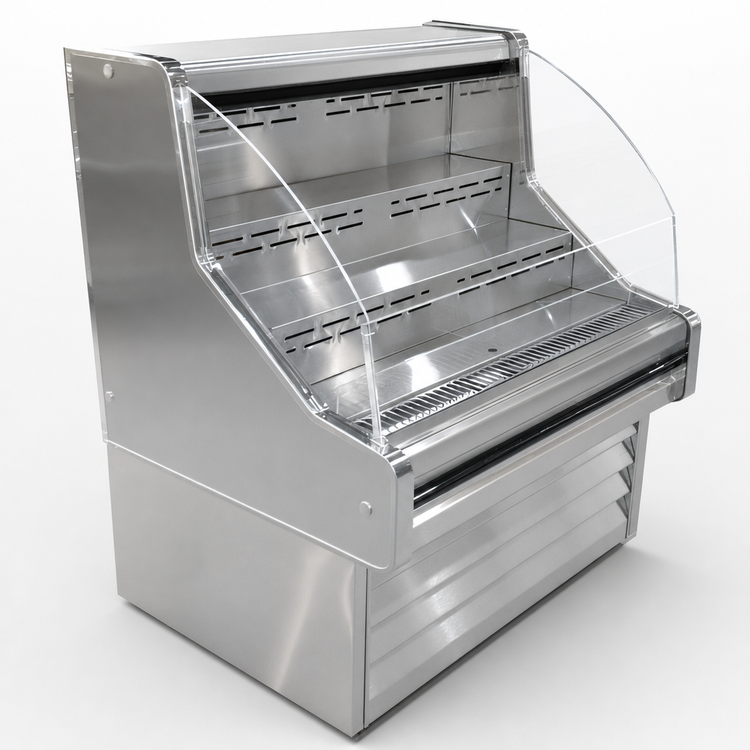Product image #4 for Howard-McCray Ovation Series SC-OS30E-4C-S Self-Contained Curved Plexi Open Merchandiser, 51-Inch Wide, 44-Inch High, Stainless Steel
