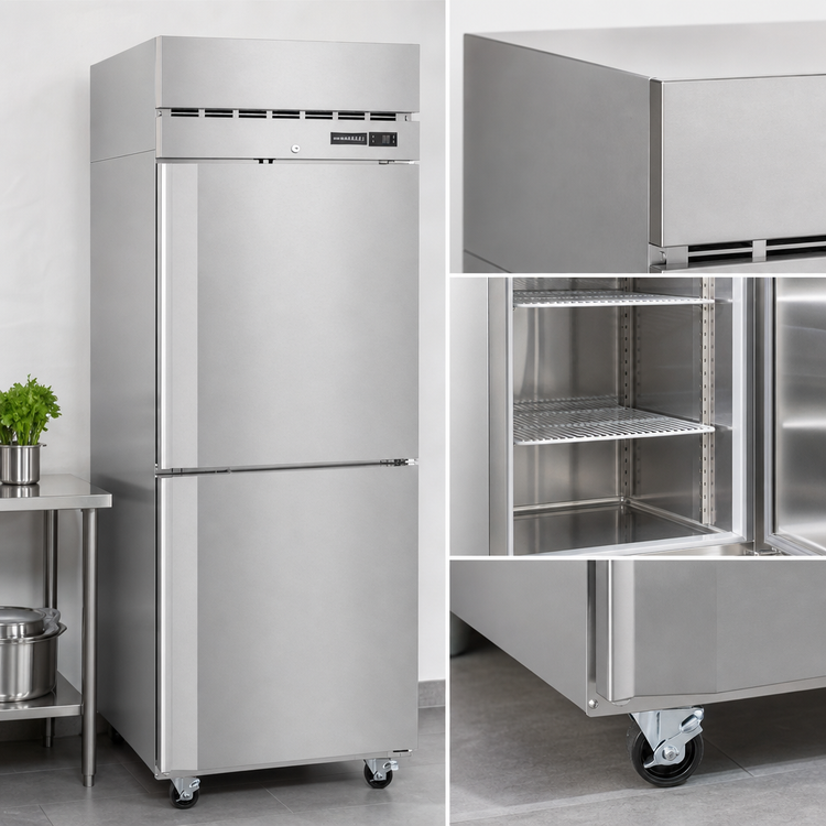 Product image #4 for Hoshizaki Steelheart One-Section Reach-In Refrigerator, Dual Half-Height Solid Doors, 23.1 Cu. Ft., Stainless Steel, Top-Mounted Self-Contained Refrigeration