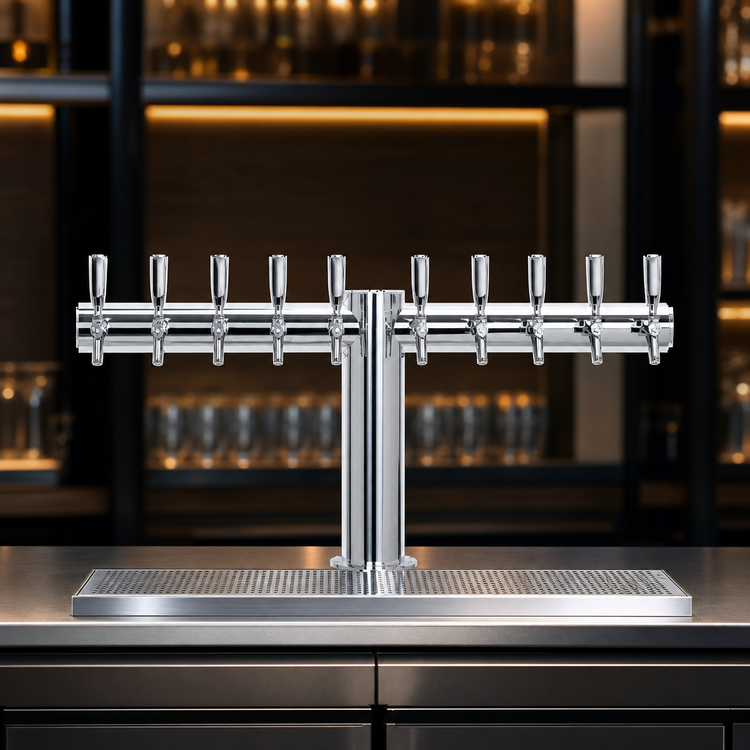 Product image #4 for Metropolis T-Style 10-Faucet Countertop Glycol-Cooled Draft Beer Tower, 34 Inch Wide, Polished Stainless Steel