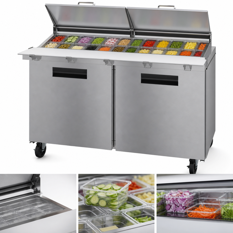 Product image #4 for Hoshizaki Steelheart SR60B-24M Two-Section Mega Top Refrigerated Prep Table, 60-Inch, 24-Pan Capacity