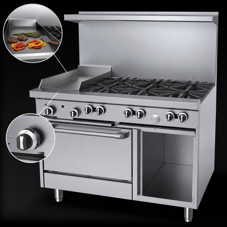 Product image #4 for Garland G Starfire Pro 48-Inch Gas Restaurant Range with 6 Open Burners, 12-Inch Griddle, Standard Oven and Storage Base