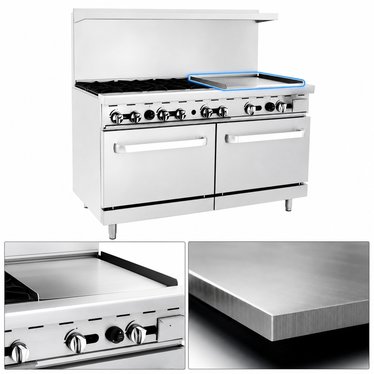 Product image #4 for CookRite 60-Inch Natural Gas Combination Range with 6 Open Burners, 24-Inch Right Griddle, and 2 Standard Ovens