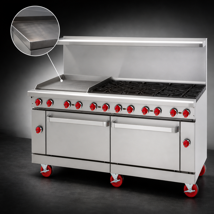 Product image #4 for American Range AR-24G-8B-CC 72-Inch Gas Restaurant Range with 24-Inch Griddle, 8 Open Burners, and 2 Convection Ovens