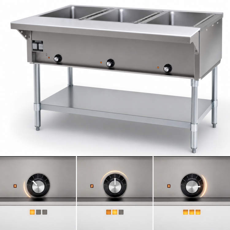 Product image #4 for Eagle SDHT3-208 Stainless Steel Electric Hot Food Table, 3-Well Open Base, 48-Inch, 208V