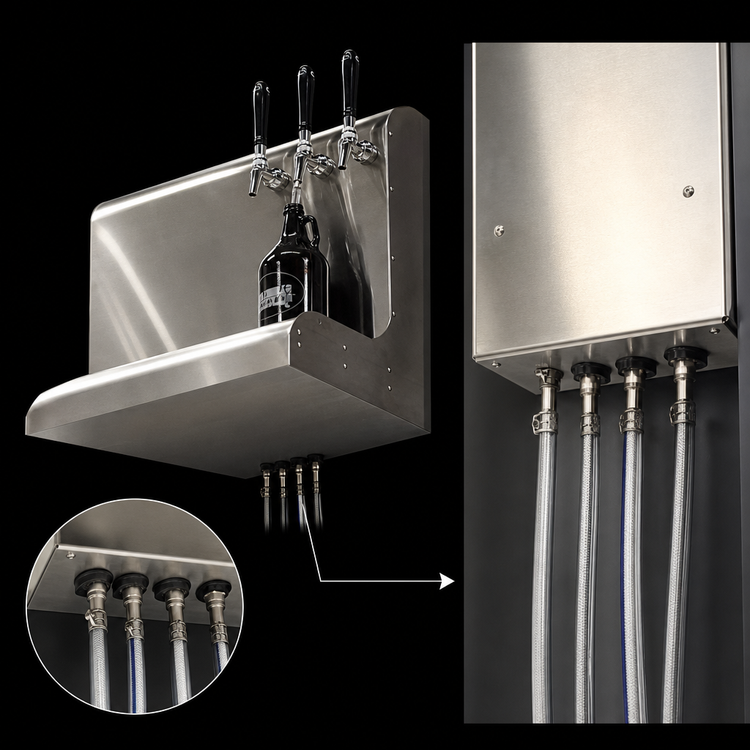 Product image #4 for Perlick 4076DN3 Modular Wall-Mount Glycol-Cooled Beer Dispensing Tower, 3 Faucets, Bottom Exit, Stainless Steel