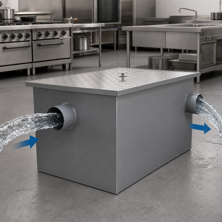 Product image #4 for Omcan 40 lb. Commercial Grease Trap with 20 GPM Flow Rate and 3-Inch Threaded Inlet/Outlet