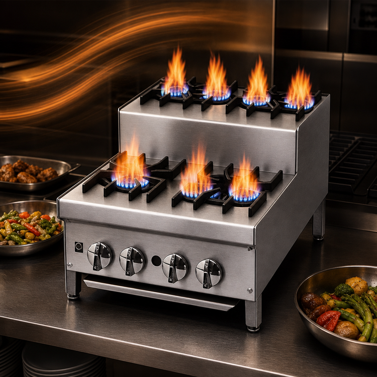 Product image #4 for Supreme JHPE-4-436 36 Inch Gas Countertop Step-Up Hot Plate with 8 Burners