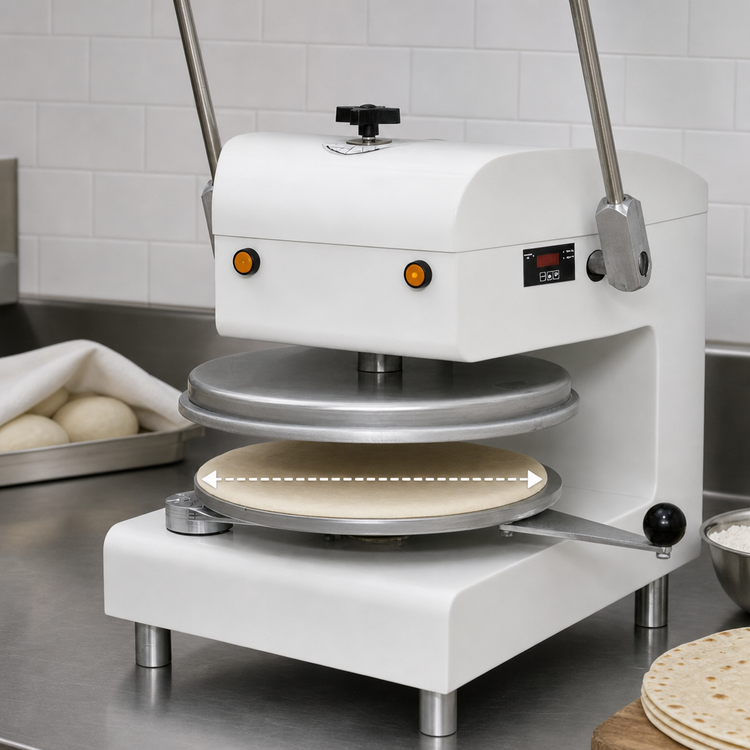 Product image #5 for DoughXpress Commercial Manual Dual-Heat 18-Inch Tortilla/Pizza Dough Press, White Powder-Coated Finish