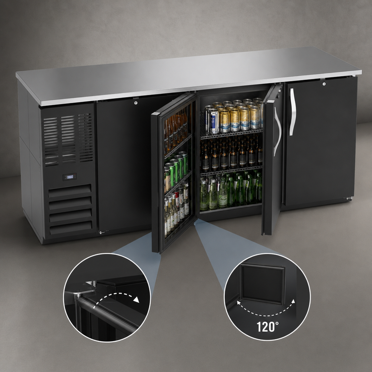 Product image #4 for Beverage-Air BB78HC-B 78-Inch Three-Section Solid-Door Back Bar Cooler with Self-Contained R290 Cooling