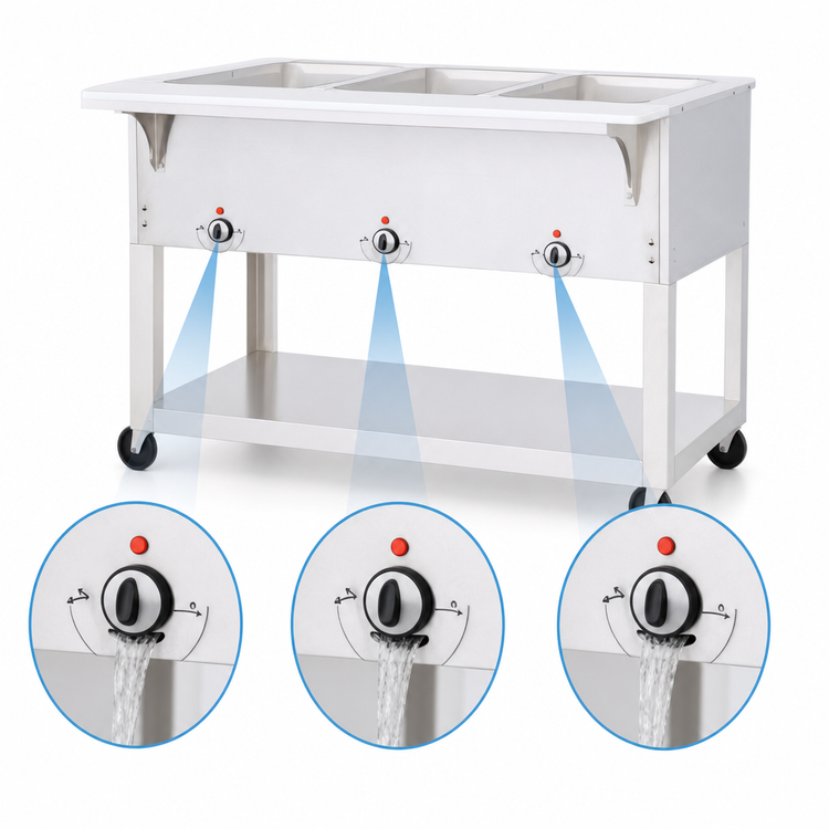 Product image #4 for Aerohot 44-3/8-Inch Wide Portable Electric Steamtable Hot Food Unit with 3 Sealed Wells and Carving Board