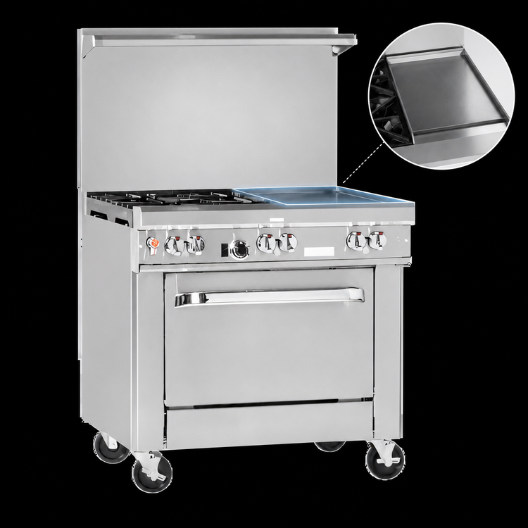 Product image #4 for Southbend Ultimate 36-Inch Commercial Gas Restaurant Range with 4 Open Burners, 12-Inch Griddle and Cabinet Base