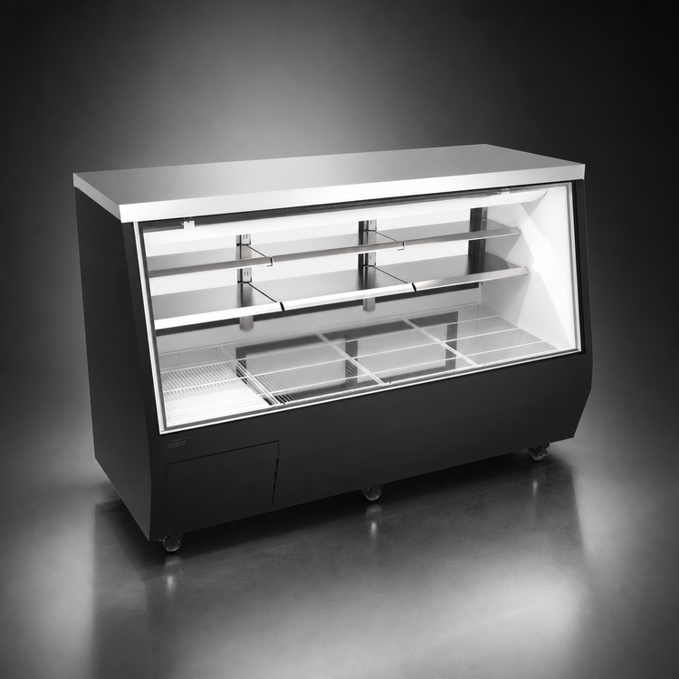 Product image #4 for 84-Inch Full-Service Square Glass Refrigerated Deli Display Case, Black, Self-Contained