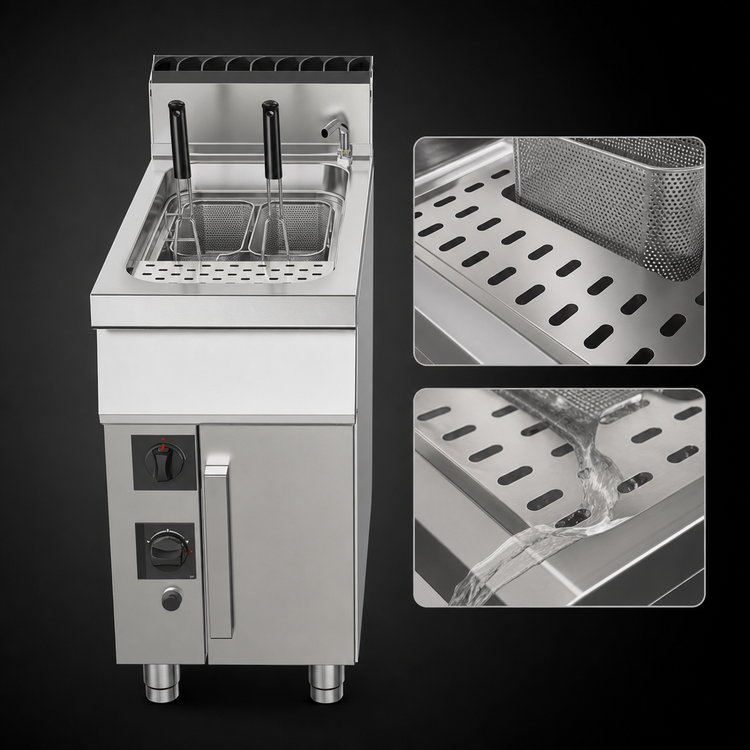 Product image #4 for Trento Natural Gas Floor Model Single Tank Double-Burner Pasta Cooker with Faucet, 11.89 Gallon