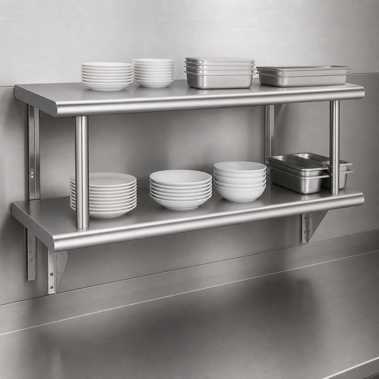Product image #4 for Heavy Duty Double Pass-Thru Shelf With Over Shelf, 60 Inches W x 24 Inches D, 304 Stainless Steel