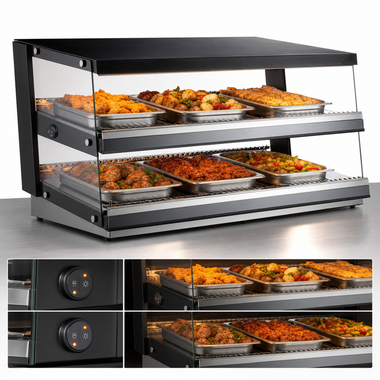 Product image #4 for Omcan Heated Countertop Pass-Through Hot Food Display Station, 4.87 Cu. Ft., 120V