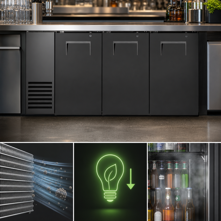 Product image #4 for True Two-Section Solid Swing Door Back Bar Cooler, 72-Inch, Stainless Top, Black Exterior