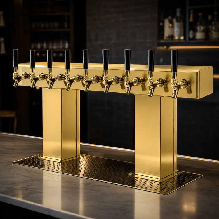 Product image #4 for Perlick Extra High 12-Faucet Countertop Glycol-Cooled Bridge Tee Draft Beer Tower, Tarnish-Free Brass