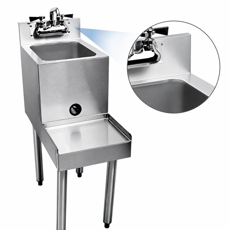 Product image #4 for CHOICE Freestanding Stainless Steel Underbar Blender Station with Sink and Backsplash, 18-Inch Wide, Right-Hand Faucet