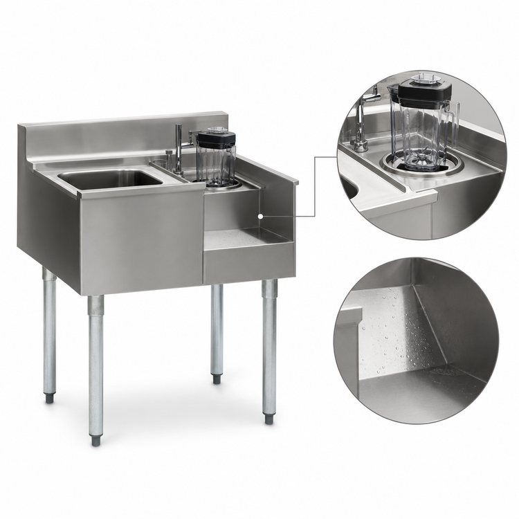Product image #4 for Eagle Group 2200 Series 24 Inch x 24 Inch Freestanding Underbar Sink/Blender Module with Left Sink Bowl and Right Blender Recess